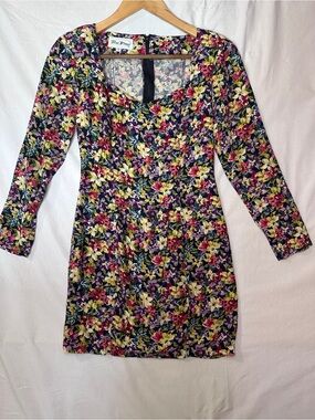 90s Vintage Long Sleeve Multicolor Paris Blues Dress